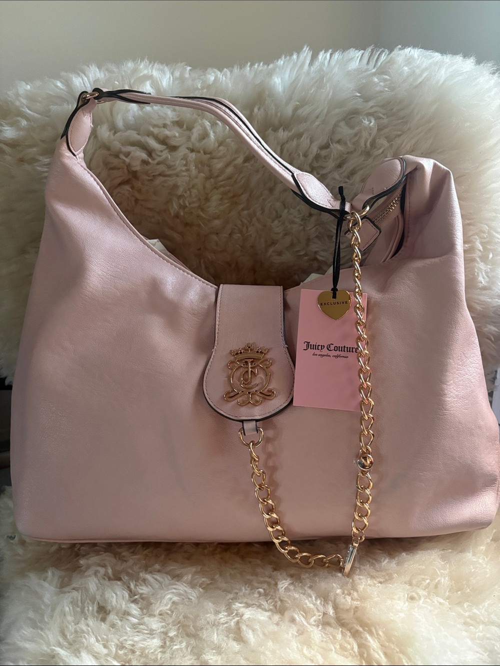 Juicy Couture Blush Pink Shoulder Hobo with Gold Chain